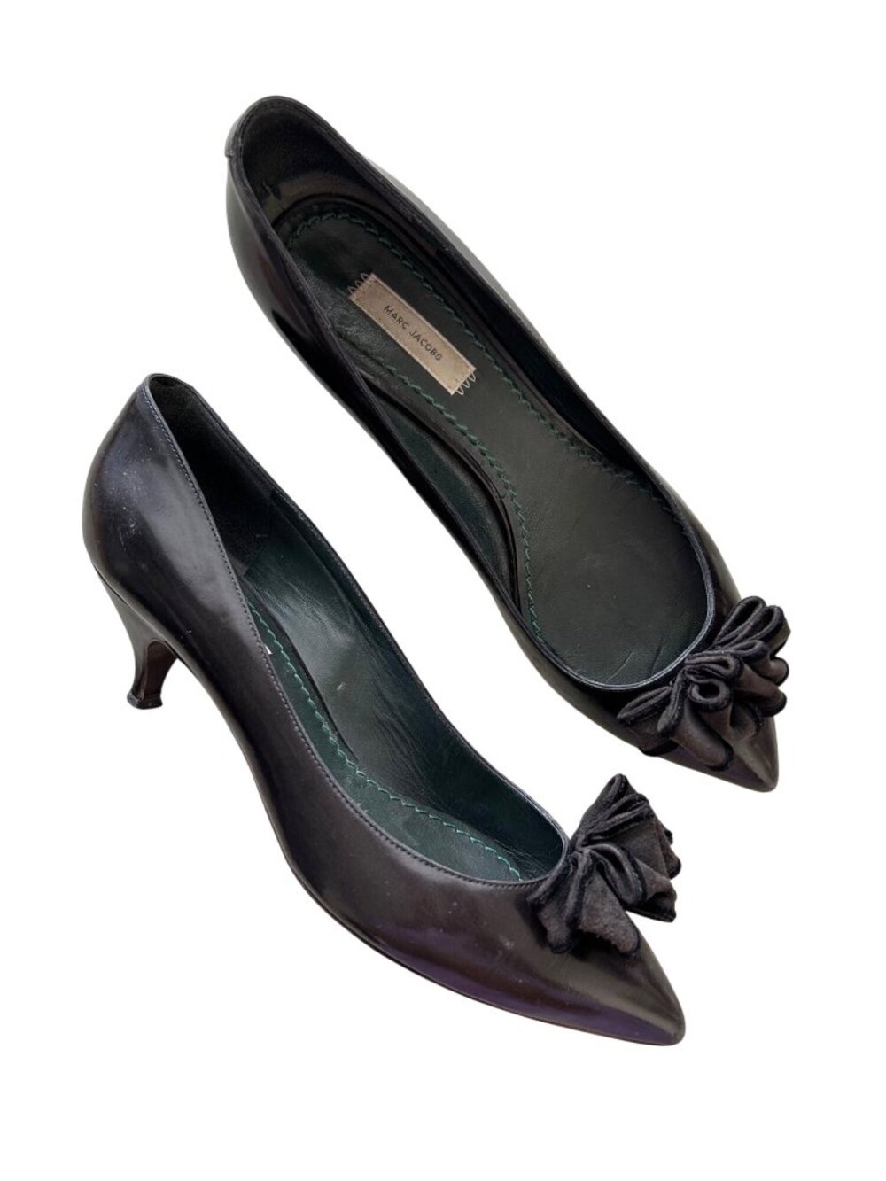 Marc Jacobs Women's Sz 38.5 Black Leather Pointed-Toe Heels With Bow Detail